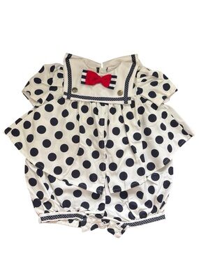 VTG 80s 90s sailor polka dot girls dress romper 24M